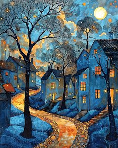 夜の地中海の町の中心の通り、オンラインアートプリント 夜の地中海の町の中心の通り、オンラインアートプリント