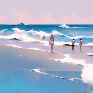 波の浜の人々のミニマリストの水彩画、壁の装飾 販売 波の浜の人々のミニマリストの水彩画、壁の装飾 販売