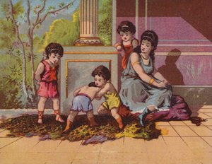 遊んでいる子供たちとローマの女性