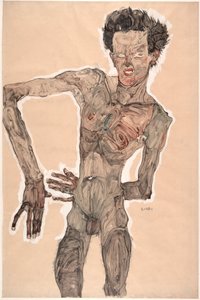 ヌード自画像、しかめっ面、1910