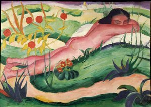 花に横たわるヌード、1910