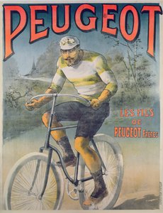自転車プジョーの広告ポスター（カラー彫刻）