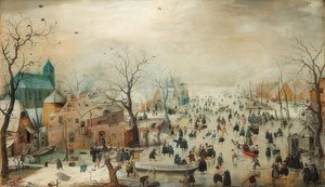 スケーターのある冬景色。 1608年頃