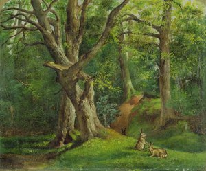 ウサギのいる森の風景、1862