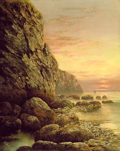 日没時の崖のある海景、1889年