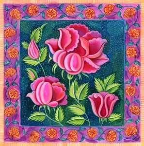ピンクの花、1997年（インクとガッシュ）