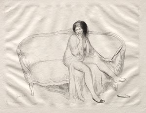ソファに座っている裸の女性。
