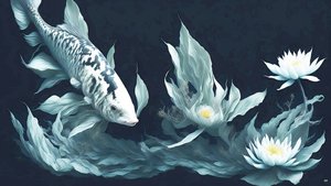 墨絵：鯉・鯉魚_白大理石_03