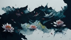 インク画：ウォーターリリ・ブラック_01