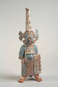 7〜8世紀のメキシコの衣装を着た人物（セラミック、顔料）