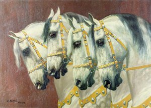 4頭の馬の頭