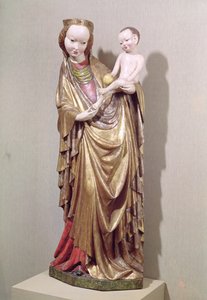 ヴァージンアンドチャイルド、1400年頃（ポリクロームウッド）