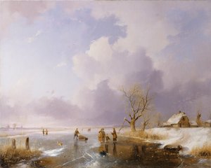 凍った運河のある風景、1842
