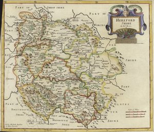 ヘルフォードシャーの地図（カラー彫刻）
