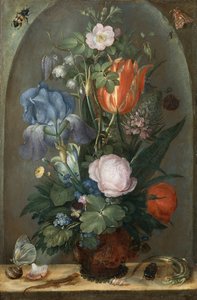 2つのトカゲの花のある静物、1603