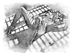 窓の下の女性