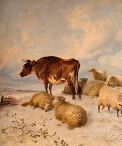雪景色の牛と羊、1864年