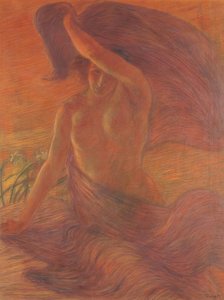 ドレスとしてベールを身に着けている裸の女性