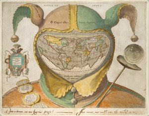 フールズ キャップの世界地図、c1590