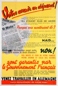 ドイツのポスターのためのフランス人労働者、c1942-c1944