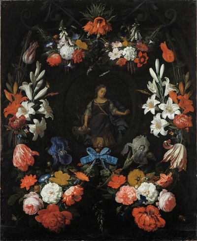 花のガーランド、1675年頃 作： Abraham Mignon