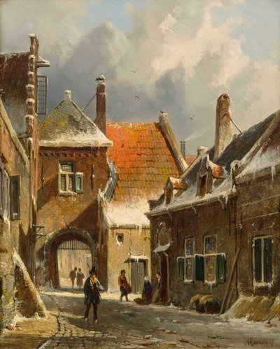 19世紀の冬のストリートシーン 作： Adrianus Eversen