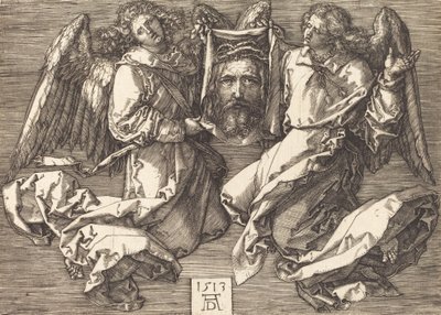 2 人の天使が保持するスダリウム、1513 年。 作： Albrecht Dürer