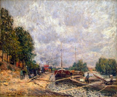 ビヤンクールのはしけ、1877年。 作： Alfred Sisley