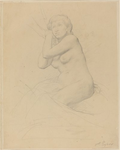 女性ヌード着席。 作： Alphonse Legros