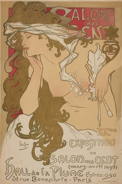 サロン-デ-セント。フランス、パリ、1896 作： Alphonse Mucha