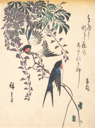 ツバメと藤、1840年代半ば、1840年代半ば。 作： Ando Hiroshige