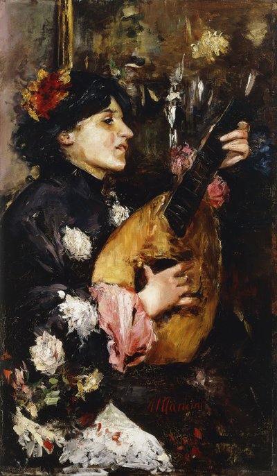 マンドリンを持つ女性、 作： Antonio Mancini