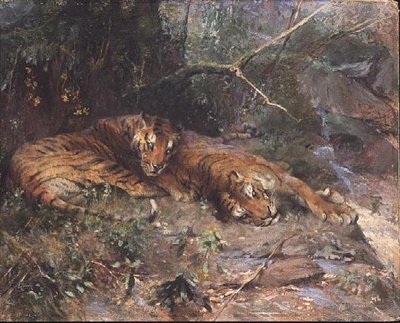 小川で休むトラ 作： Arthur Wardle