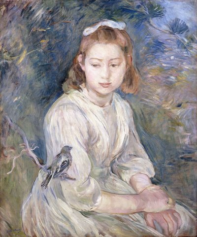 鳥を持つ少女、1891 作： Berthe Morisot