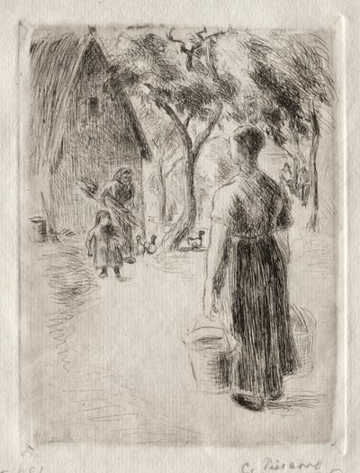 バケツを運ぶ農民の女性、1889年。 作： Camille Jacob Pissarro