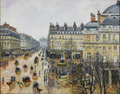 パリのテアトルフランセ広場：雨 作： Camille Jacob Pissarro