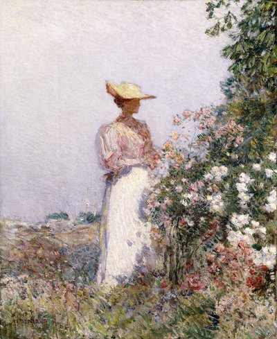 フラワー ガーデンの女性 作： Childe Frederick Hassam