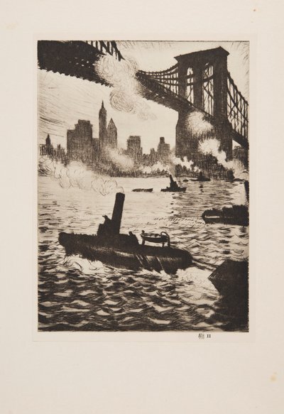 ブルックリン橋の下、1921年のパブ。 作： Christopher Richard Wynne Nevinson