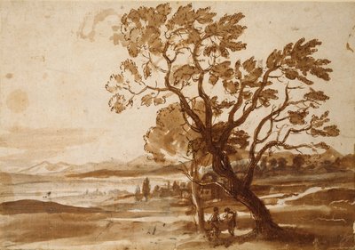 2本の木のある風景、c1638 作： Claude Lorrain