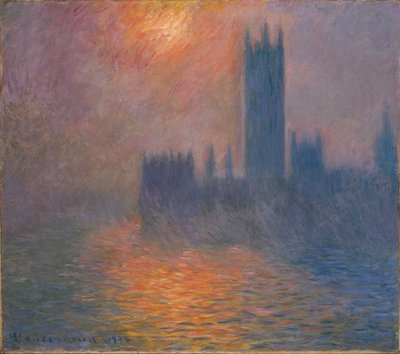 国会議事堂、夕日 作： Claude Monet