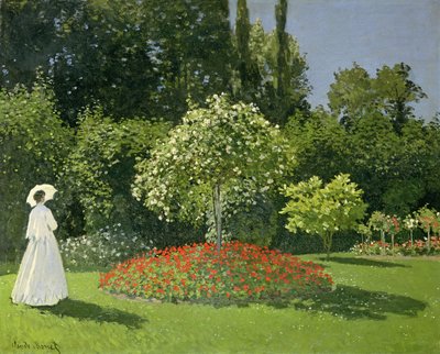 庭のジャンヌ・マリー・ルカドル 作： Claude Monet