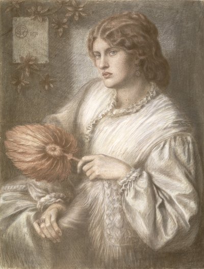 ファンを持つ女性、1870 作： Dante Gabriel Charles Rossetti