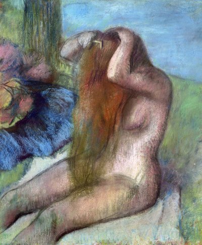 彼女の髪をしている女性、1895年頃（パステル） 作： Edgar Degas