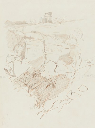 廃墟となった丘の上の寺院、1864 年。 作： Edward Lear