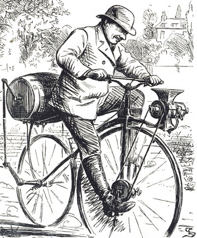 コーヒーを挽く自転車を描いた漫画 作： Edward Linley Sambourne