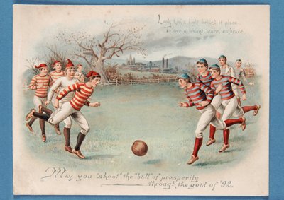 サッカーの試合のクリスマスのポストカード、1892 作： English School