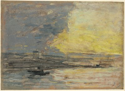 海辺、オンフルール港 作： Eugene Louis Boudin