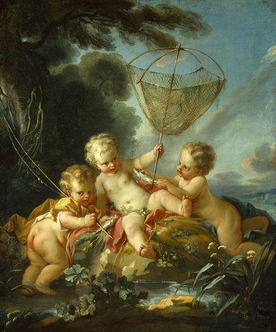 フィッシャーマンとしてのプッティ、1744年頃 作： François Boucher