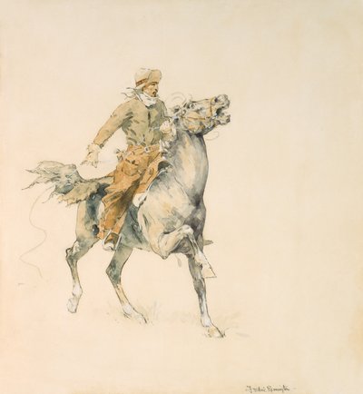 カウボーイ、1897年頃（紙にトイレ） 作： Frederic Remington