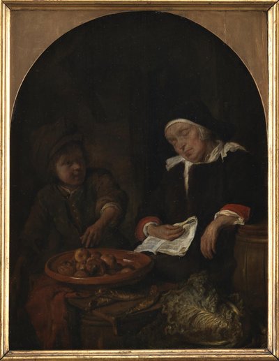 果物とニシンを売る女 作： Gabriel Metsu